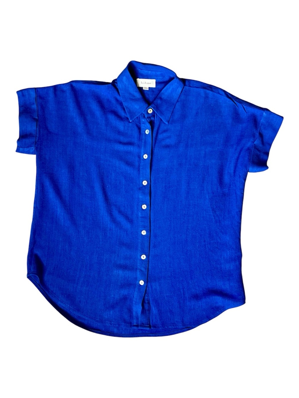 BOHME Linen Blend Blue Boxy Shell Button Top Size XS - Picture 2 of 10